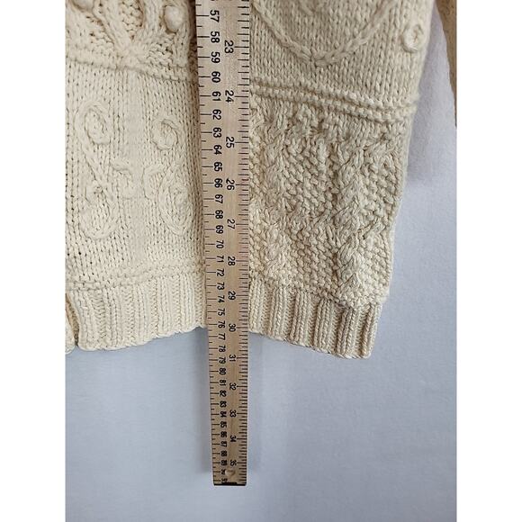 VTG Express Tricot Handknit Cardigan Cream L Patchwork Heart Cottagecore Minimal - Picture 10 of 12